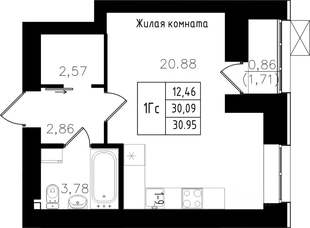 Студия Татарстан, Казань пос. Имени Свердлова,  (30.95 м) - Фото 0