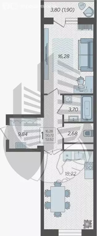 1-комнатная квартира: Краснодар, улица имени Дзержинского, 95 (52.62 ... - Фото 0