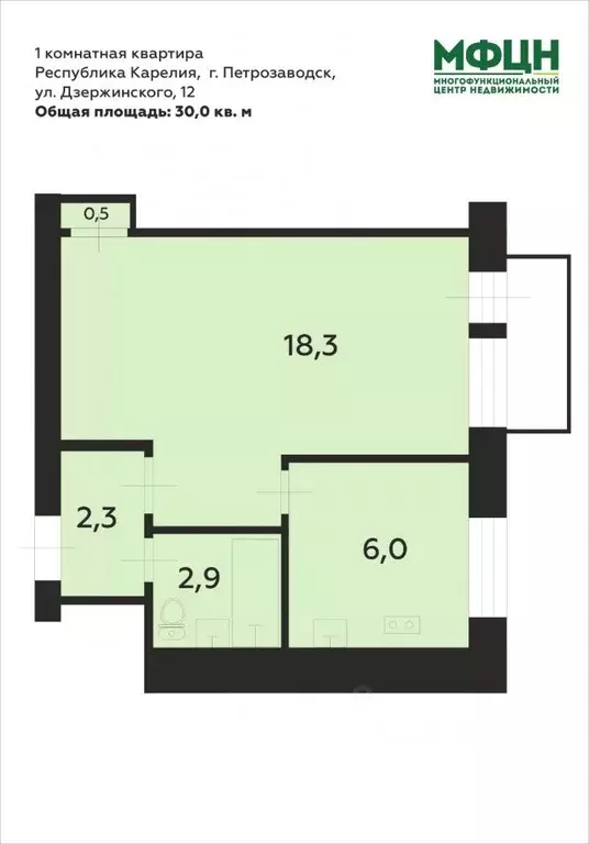 1-к кв. Карелия, Петрозаводск ул. Дзержинского, 12 (30.0 м) - Фото 1