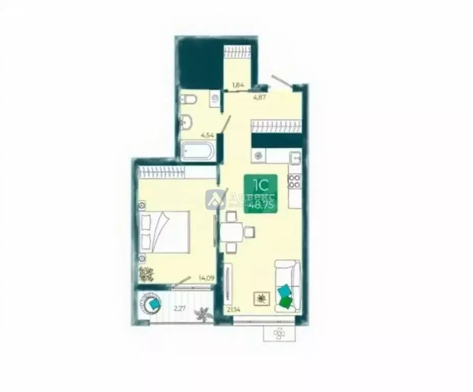 1-комнатная квартира: Тюмень, улица Василия Подшибякина, 9 (46.5 м) - Фото 0