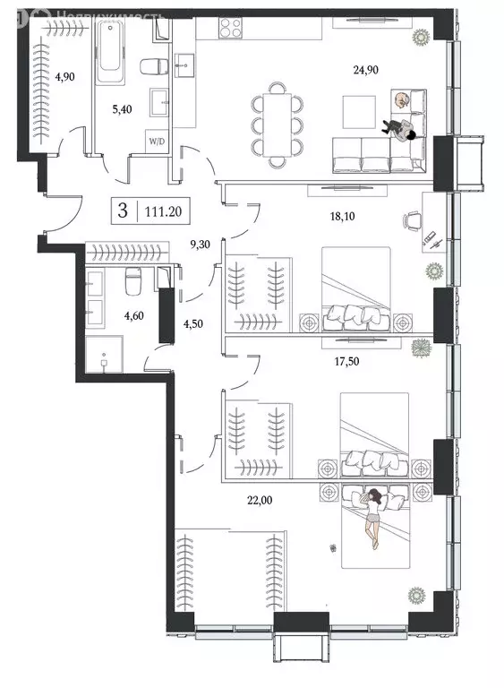 4-комнатная квартира: Москва, проспект Андропова, 9/1 (111.2 м) - Фото 1