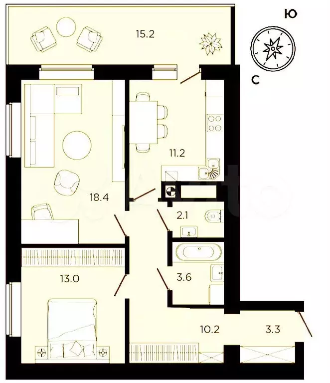 2-к. квартира, 70 м, 1/7 эт. - Фото 0