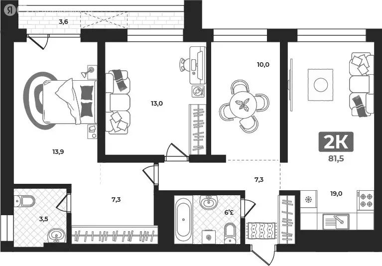 2-комнатная квартира: Тюмень, улица Разведчика Кузнецова, 16 (77.7 м) - Фото 0