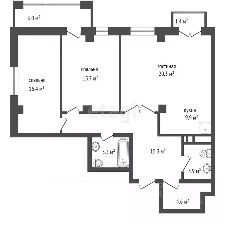 3-к кв. Красноярский край, Красноярск Взлетная ул., 7Ж (89.9 м) - Фото 2