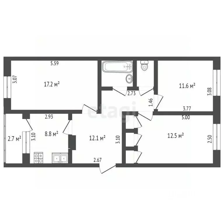 3-к кв. Костромская область, Нерехта Октябрьская ул., 7 (66.9 м) - Фото 1