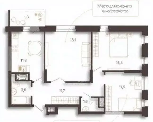 3-к кв. Татарстан, Казань ул. Горьковское Шоссе, 2Ак3 (76.0 м) - Фото 2
