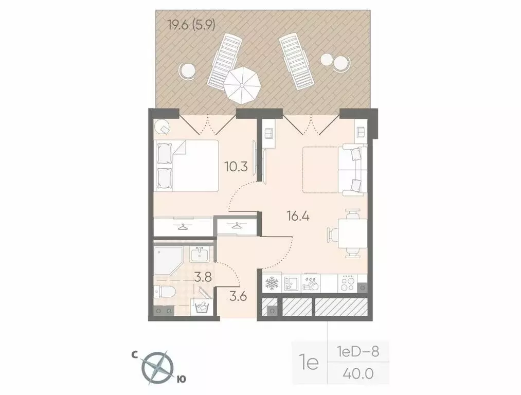 1-комнатная квартира: посёлок Шушары, ЖК Пулково Lake (40 м) - Фото 0