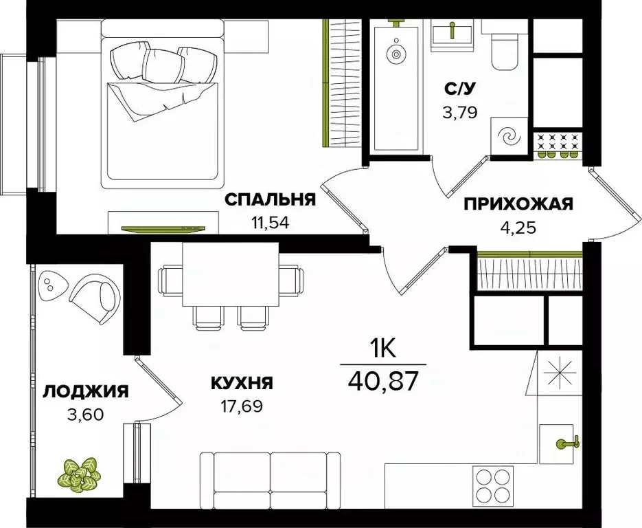 1-к кв. Тульская область, Тула  (40.87 м) - Фото 0
