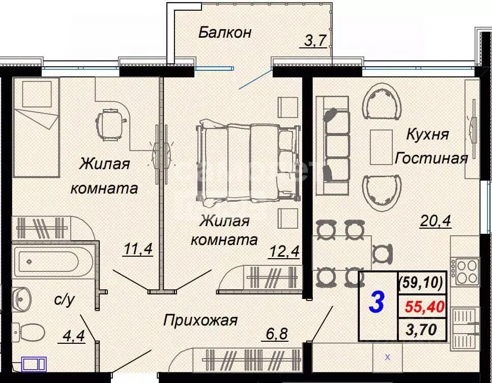 3-к кв. Краснодарский край, Сочи городской округ, Дагомыс пгт ул. ... - Фото 2