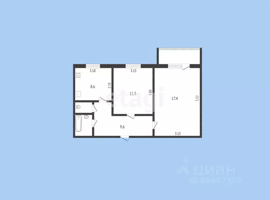 2-к кв. Карачаево-Черкесия, Черкесск ул. Балахонова, 39 (50.5 м) - Фото 1