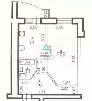1-к. квартира, 39,4 м, 4/9 эт. - Фото 0