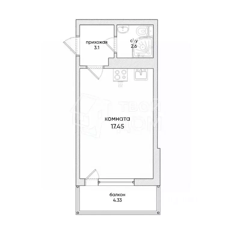 Студия Санкт-Петербург просп. Стачек, 216к2 (23.4 м) - Фото 2