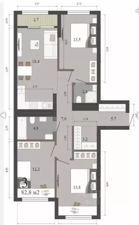 3-комнатная квартира: Екатеринбург, Сосновый переулок (82 м) - Фото 0