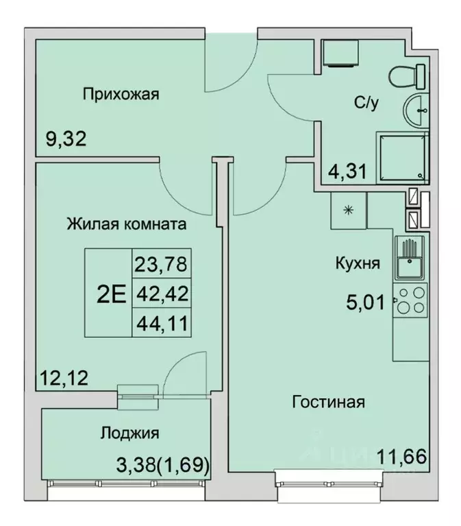 2-к кв. Ростовская область, Батайск  (44.11 м) - Фото 0