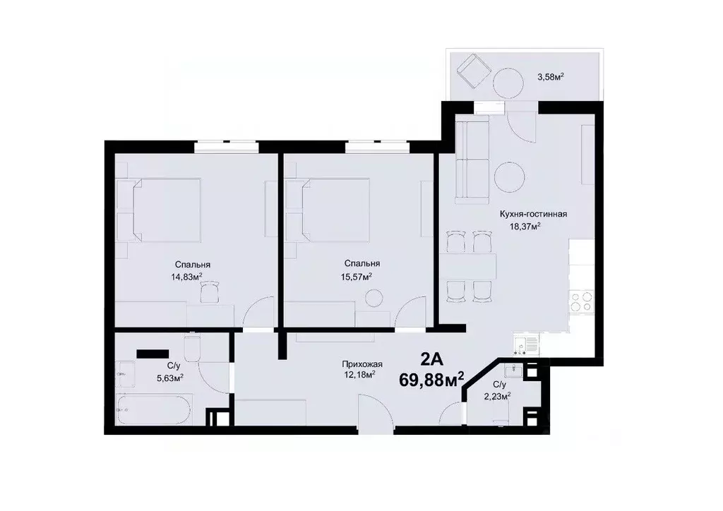 2-к кв. Самарская область, Тольятти ул. Маршала Жукова, 60 (69.78 м) - Фото 1