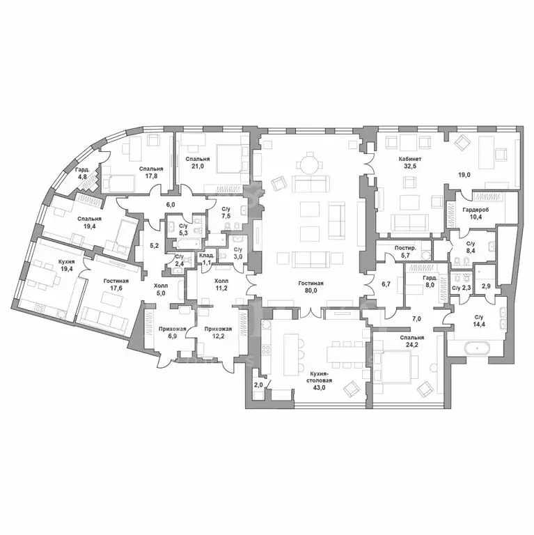 8-комнатная квартира: Москва, Большой Лёвшинский переулок, 11 (443.4 ... - Фото 0