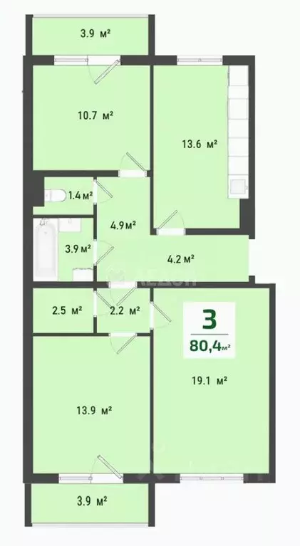 3-к кв. Омская область, Омск Заозерный мкр, ул. Сергея Тюленина, 4 ... - Фото 2