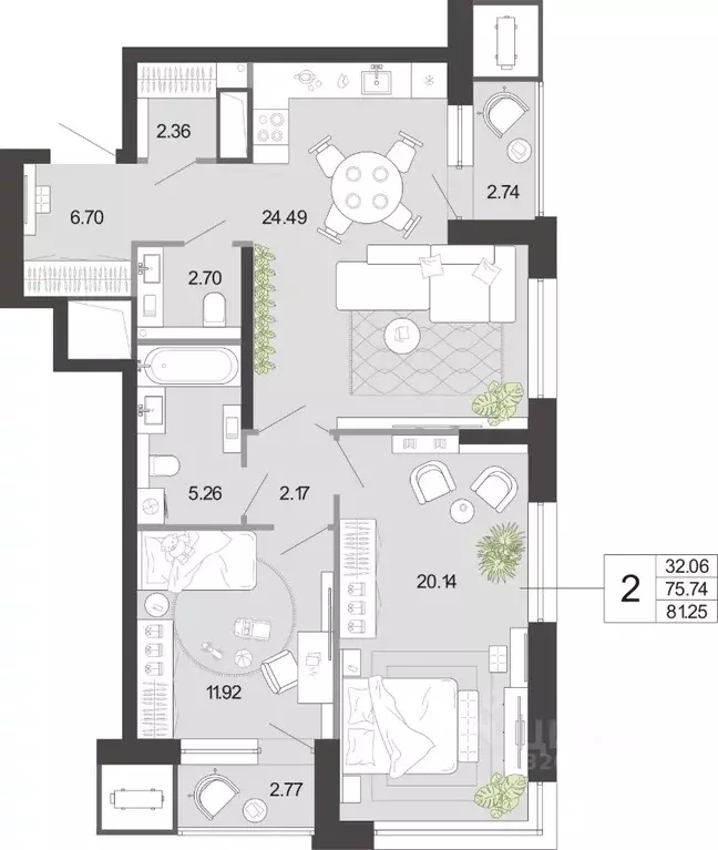 2-к кв. Тульская область, Тула ул. Фридриха Энгельса, 74 (81.25 м) - Фото 1