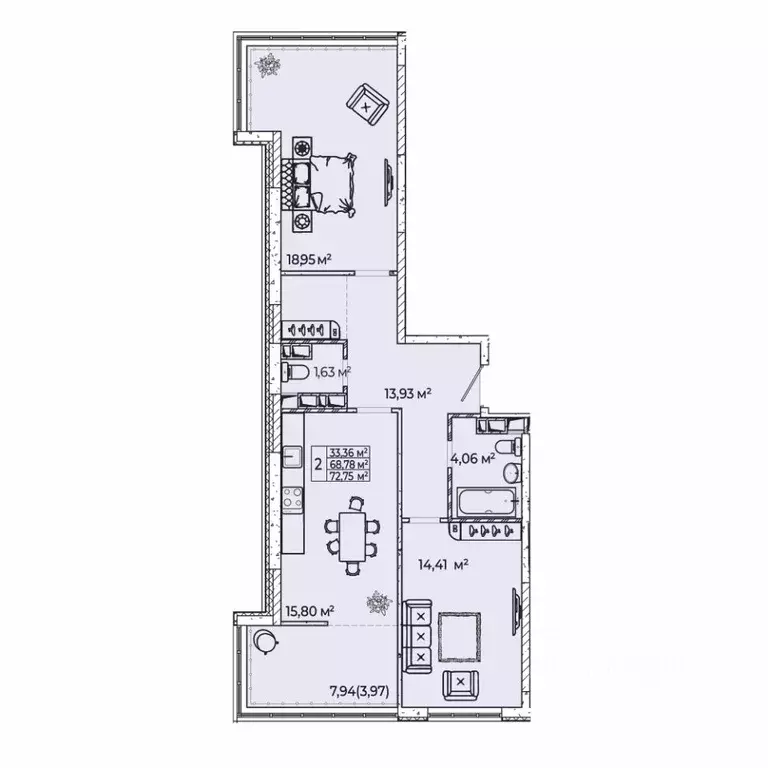 2-к кв. Ростовская область, Ростов-на-Дону Школьная ул., 17а (73.4 м) - Фото 1