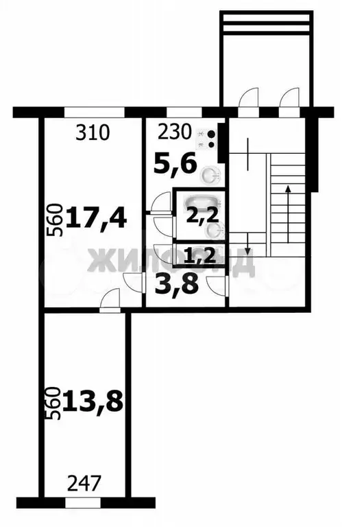 2-к. квартира, 44 м, 1/5 эт. - Фото 0