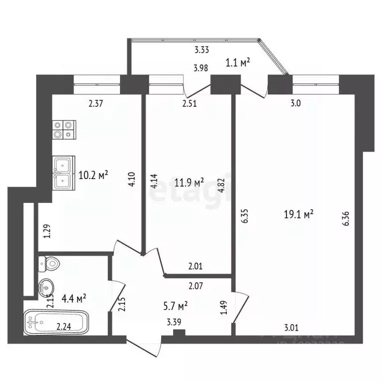 2-к кв. Башкортостан, Стерлитамак ул. Худайбердина, 56А (51.3 м) - Фото 1