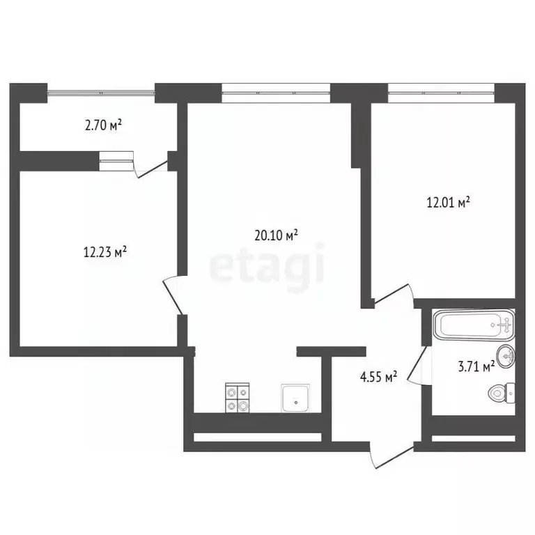 2-к кв. Тюменская область, Тюмень ул. Первооткрывателей, 9 (51.6 м) - Фото 2