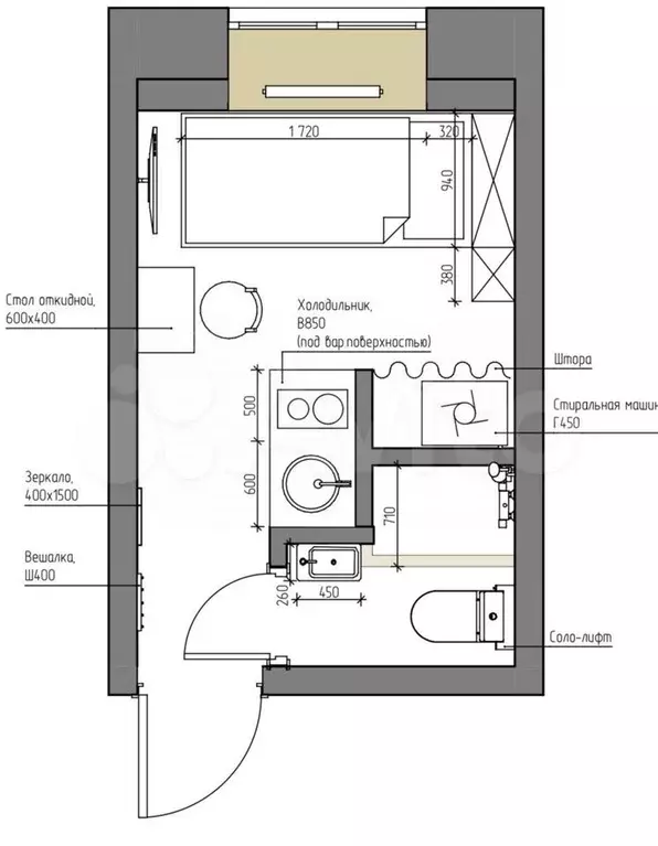 Апартаменты-студия, 12 м, 1/5 эт. - Фото 0