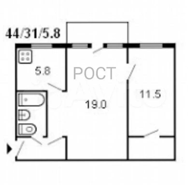 2-к. квартира, 45 м, 5/5 эт. - Фото 0