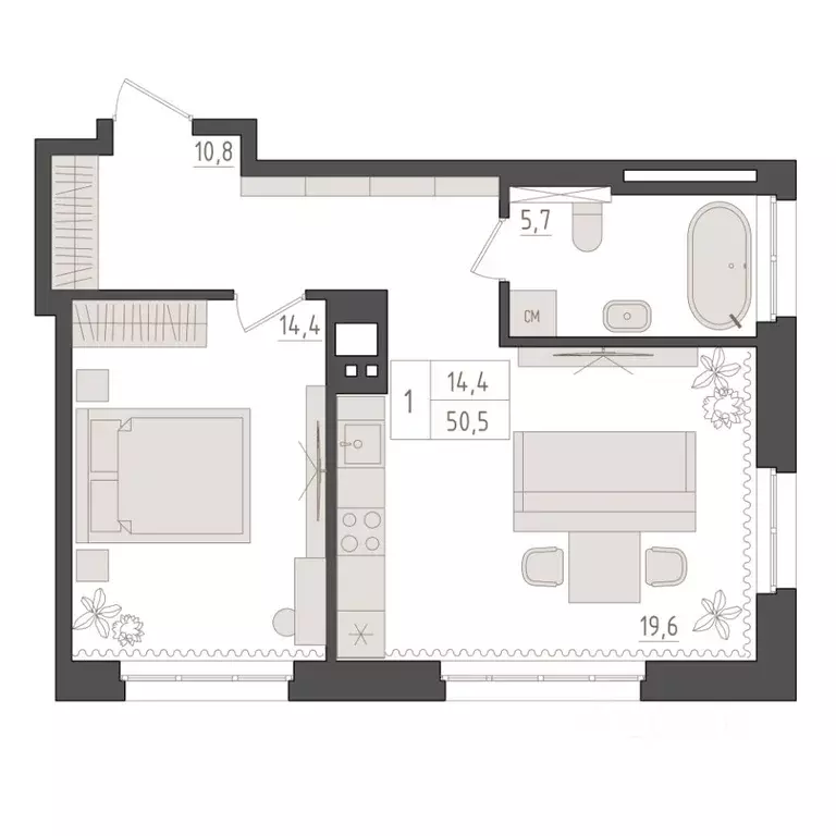 1-к кв. Башкортостан, Уфа 563-й кв-л,  (50.5 м) - Фото 0