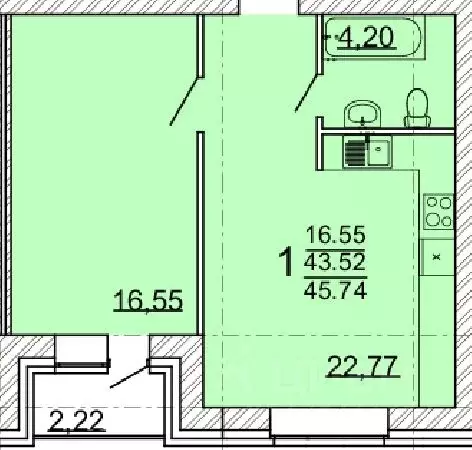 1-к кв. Воронежская область, с. Новая Усмань  (45.74 м) - Фото 1