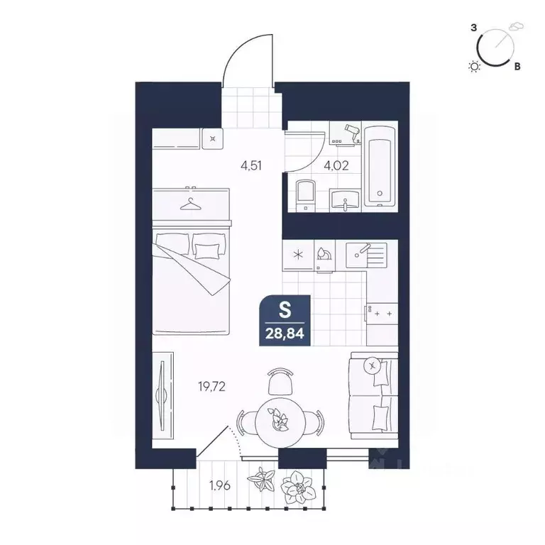 1-к кв. Новгородская область, Великий Новгород Медь кв-л,  (28.84 м) - Фото 1