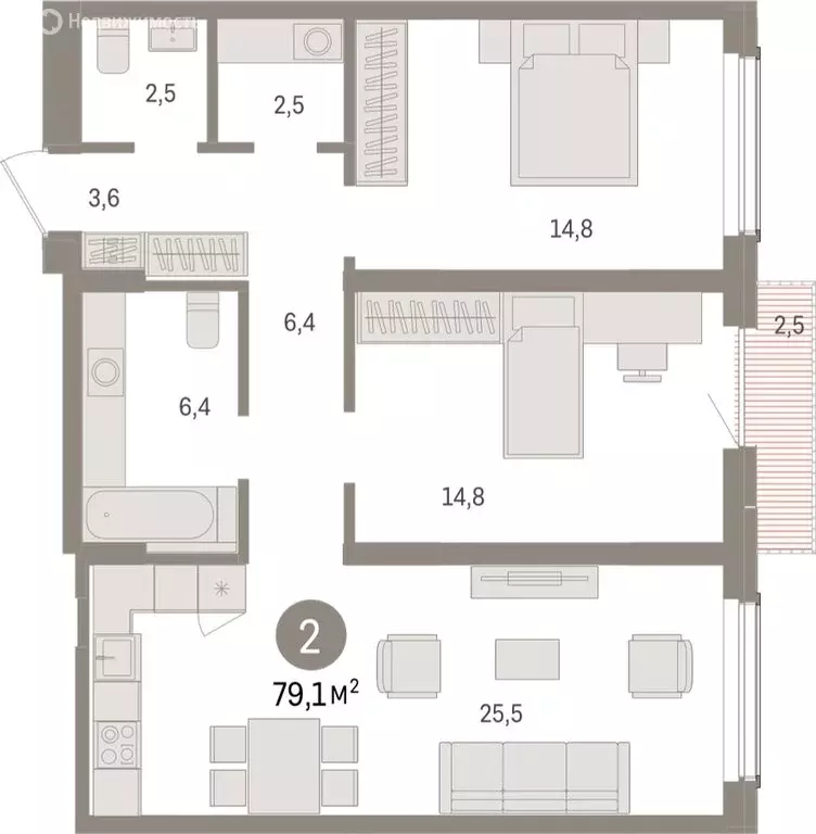 2-комнатная квартира: Новосибирск, улица Аэропорт (79.06 м) - Фото 1