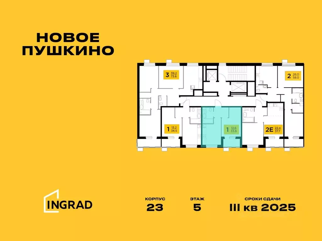 1-к кв. Московская область, Пушкино Новое Пушкино мкр, к23 (33.78 м) - Фото 1