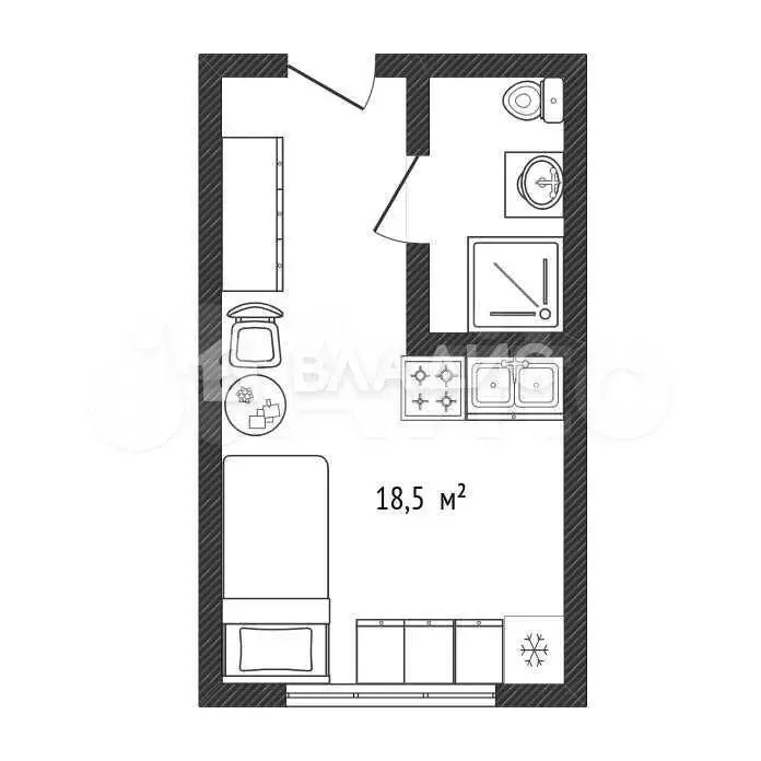 Квартира-студия, 18,5 м, 5/5 эт. - Фото 0