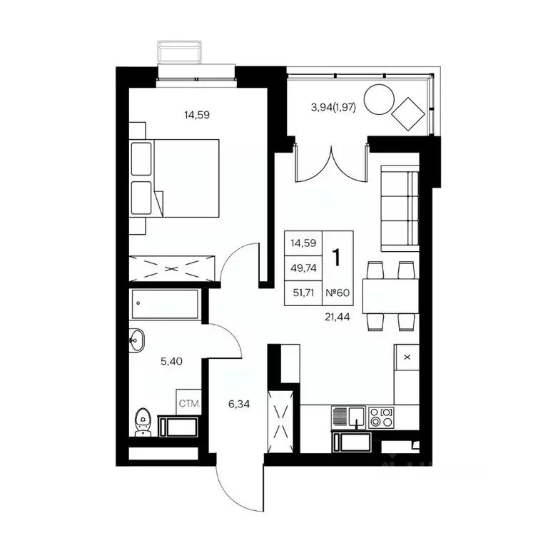 1-к кв. Калужская область, Обнинск Заовражье жилрайон, Новый город ... - Фото 1