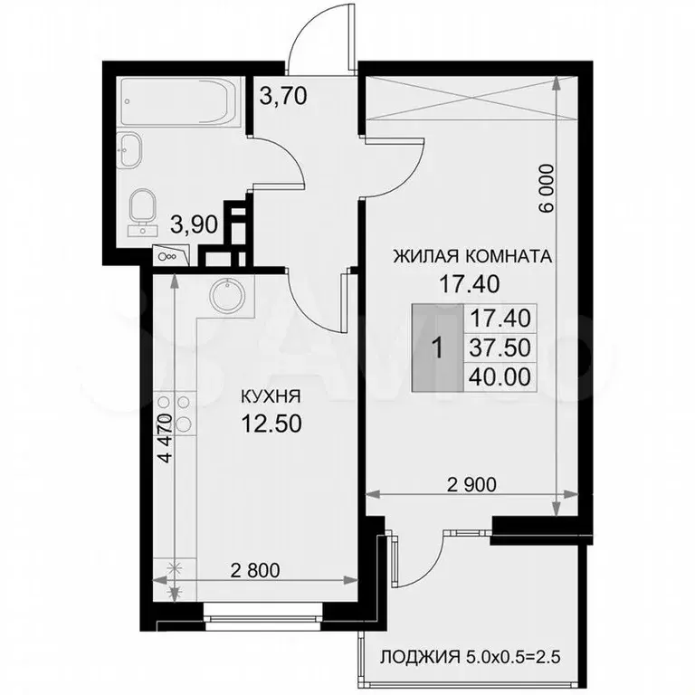 1-к. квартира, 40м, 5/7эт. - Фото 1