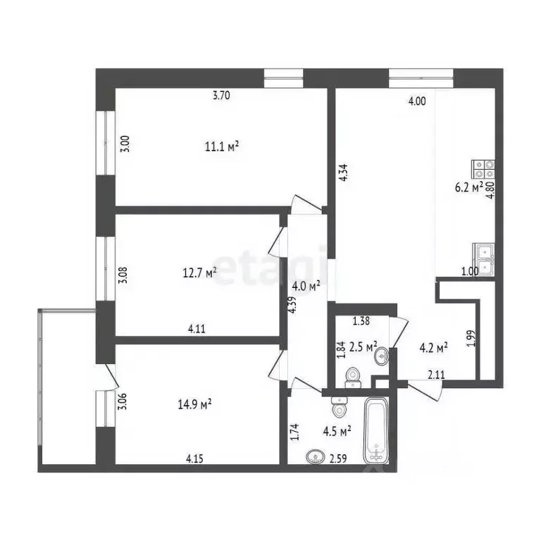 3-к кв. Тюменская область, Тюмень ул. Фармана Салманова, 16 (80.2 м) - Фото 2
