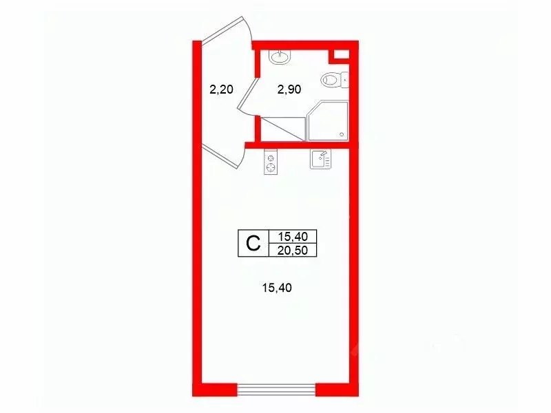 Студия Санкт-Петербург ул. Пейзажная, 24к2 (20.5 м) - Фото 2