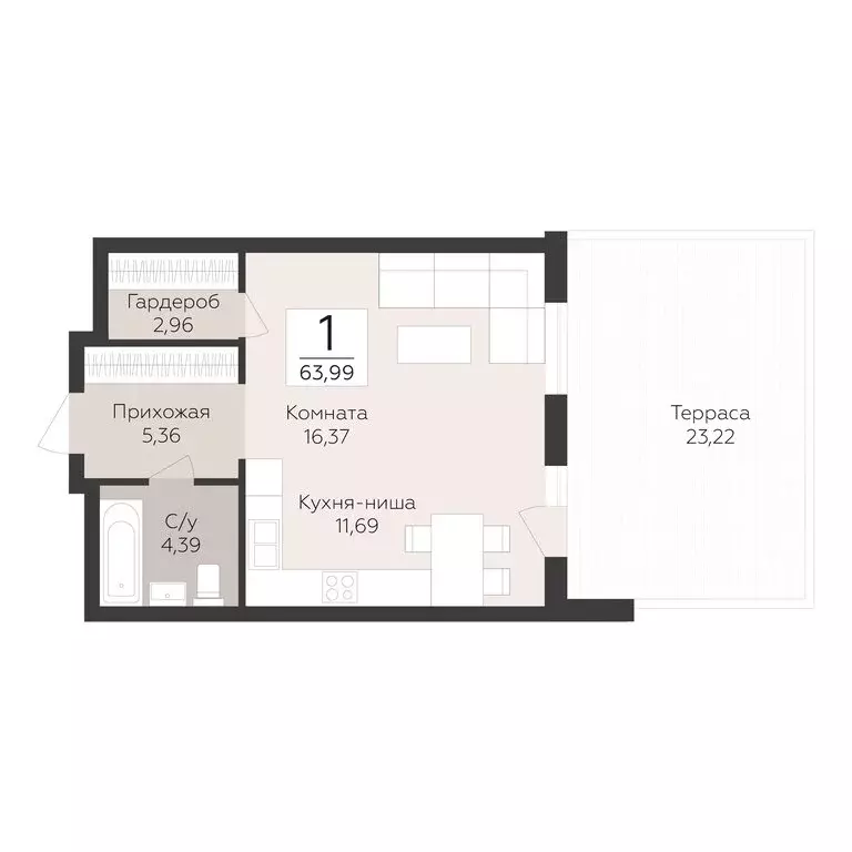 1-комнатная квартира: Самара, Барбошина Поляна (63.99 м) - Фото 1