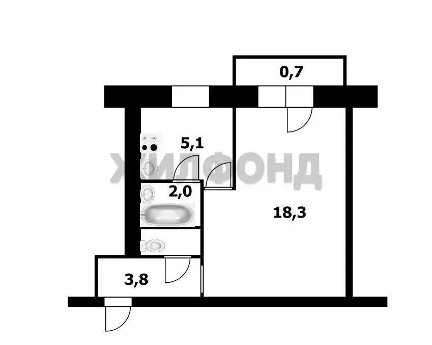 1-комнатная квартира: Новосибирск, улица Гоголя, 32 (31.7 м) - Фото 0