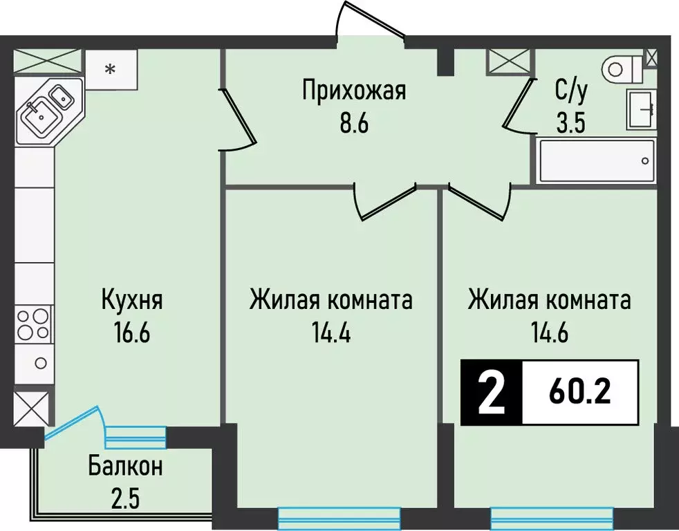 2-комнатная квартира: посёлок Иноземцево, улица Рядового Панченко, ... - Фото 0