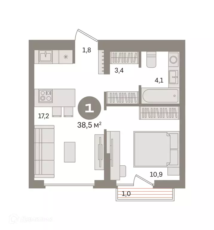 Продаётся 1-к квартира, 38.45 м - Фото 0