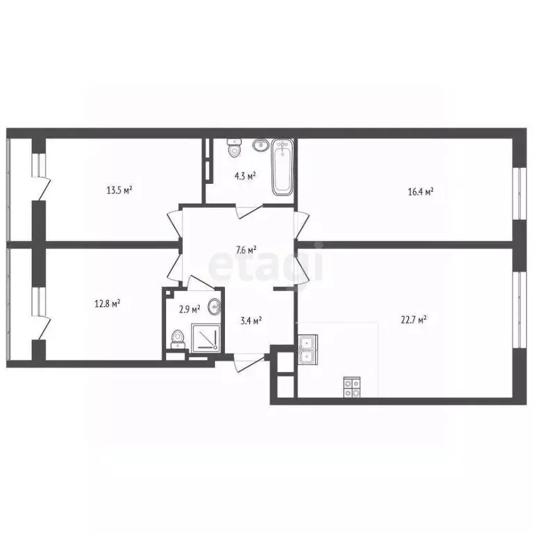 3-к кв. Татарстан, Набережные Челны ул. Команды КАМАЗ-МАСТЕР, 7Б (83.6 ... - Фото 1