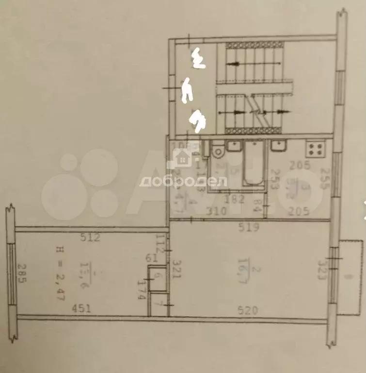 2-к. квартира, 44,4 м, 5/5 эт. - Фото 0