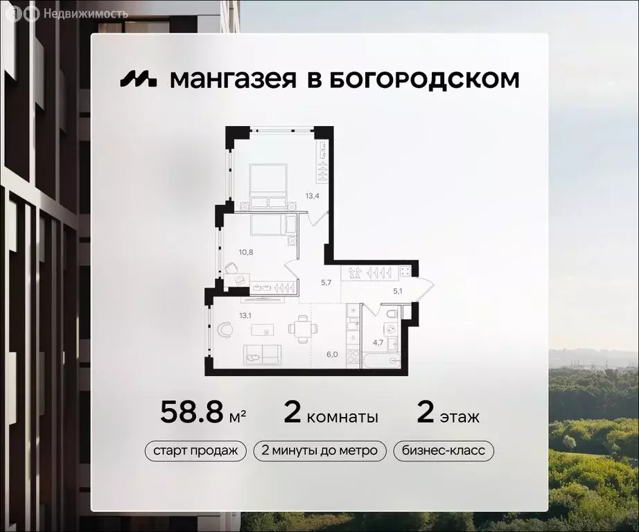 2-комнатная квартира: Москва, ВАО, район Богородское, жилой комплекс ... - Фото 0