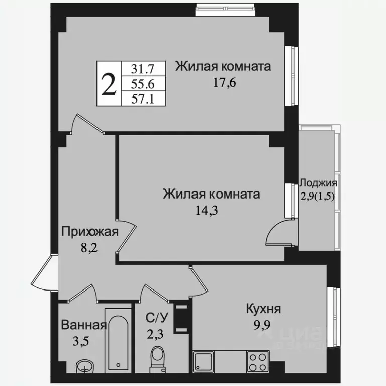 2-к кв. Ленинградская область, Всеволожск Южный мкр, ул. Крымская, 1 ... - Фото 1