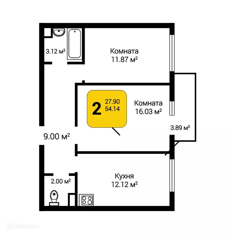 Продаётся 2-к квартира, 55.1 м - Фото 0