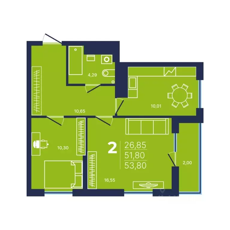 2-к кв. Башкортостан, Уфа просп. Дружбы Народов, 51 (53.8 м) - Фото 1