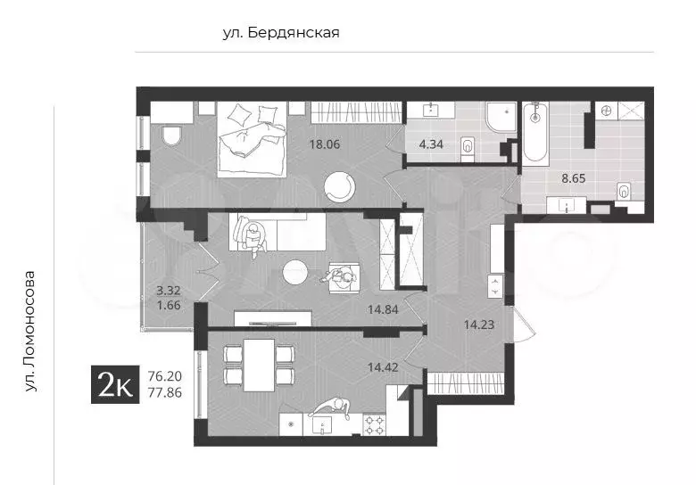 2-к. квартира, 76,2 м, 1/4 эт. - Фото 1