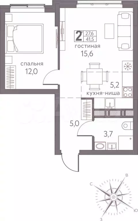 2-к. квартира, 41,5 м, 4/20 эт. - Фото 0